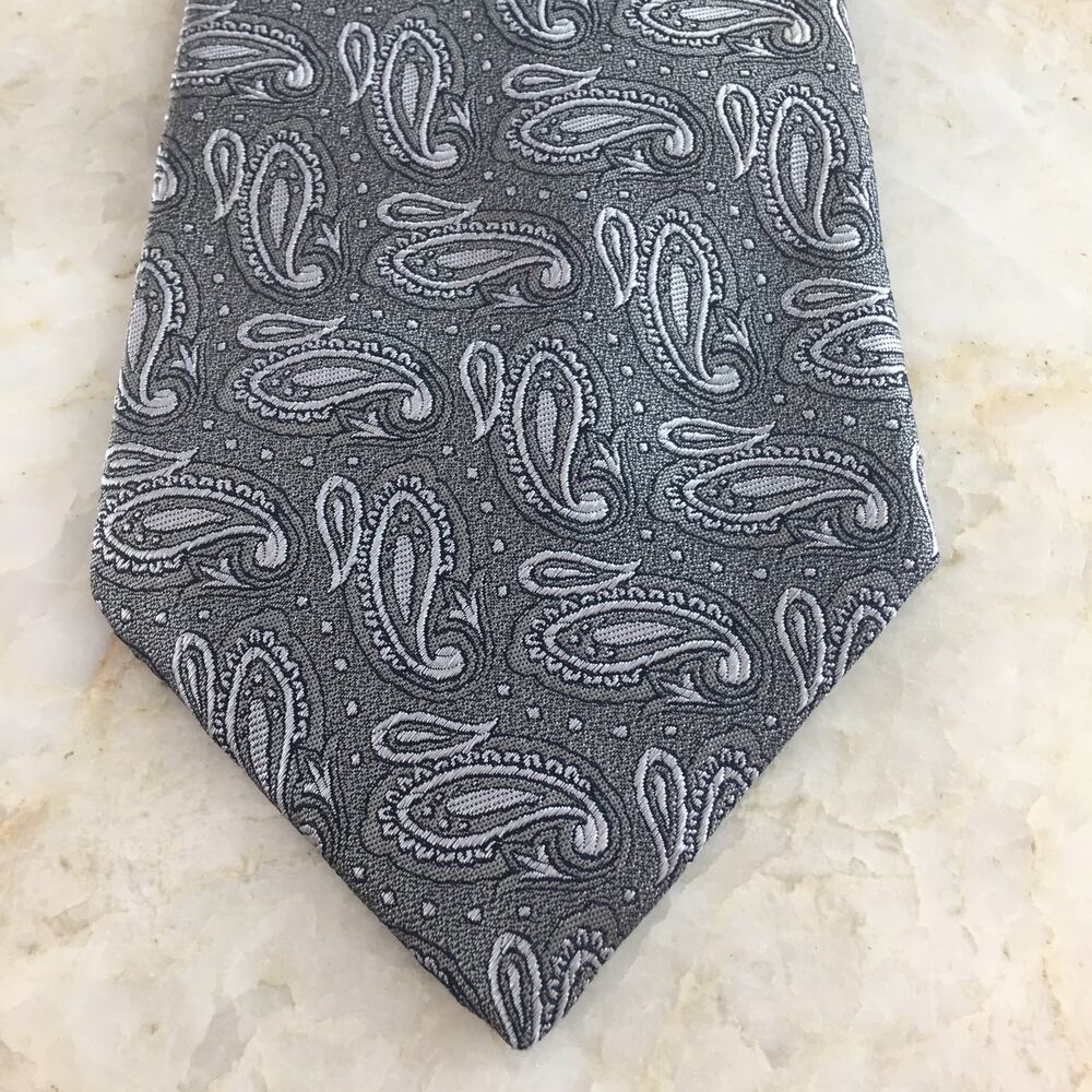 HUGH PARSONS GREY PAISLEY ALL SILK TIE